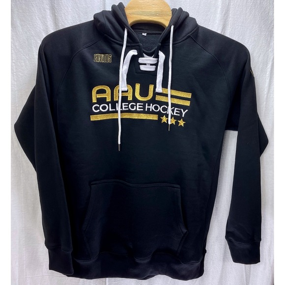AAU College Hockey Hoodie Sweatshirt Mens XL Black Gold Lace Up Cavous - Picture 2 of 8